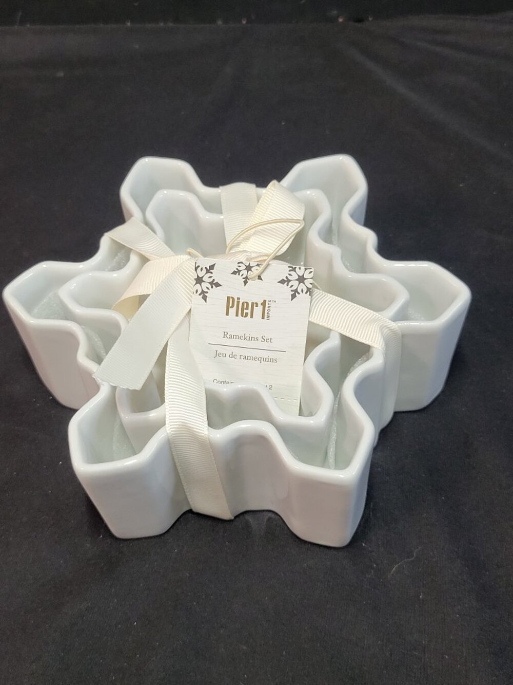 Pier 1 White Snowflake Nesting Ramekins - Set Of 2 NEW